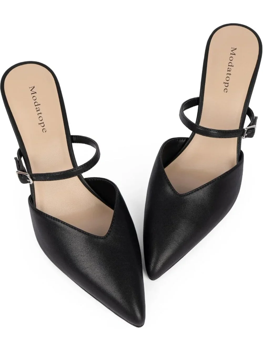 Women's Black Pointed Toe Ankle Strap Stiletto Heels Party Mules Sandals Shoes